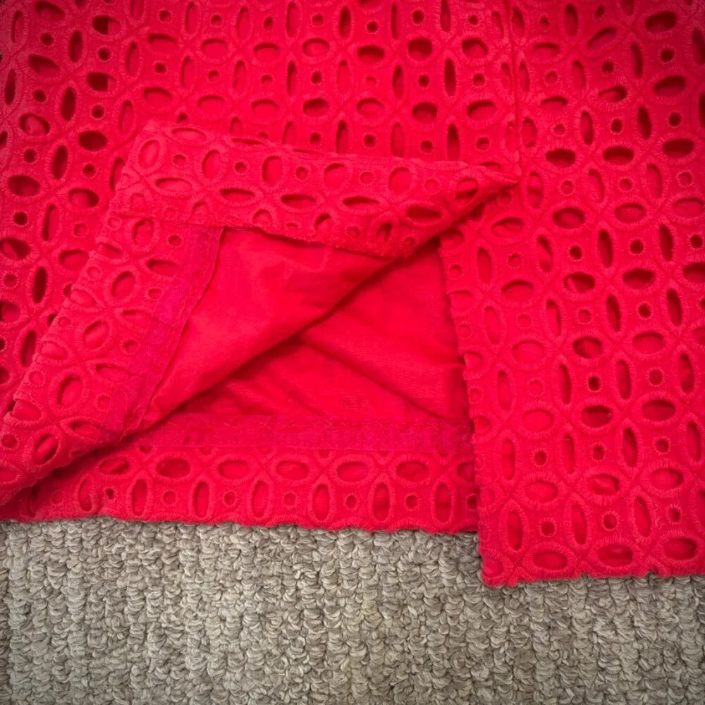 J. Crew No. 2 Eyelet Pencil Skirt in Red Chili, Size 4